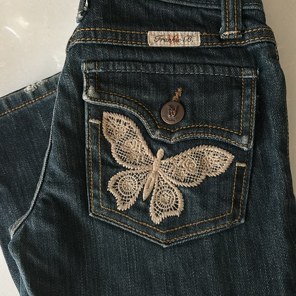 ♥️… RARE • Frankie B. Lace Butterfly Girls Wide Leg Jeans •HTF• - Picture 2 of 7